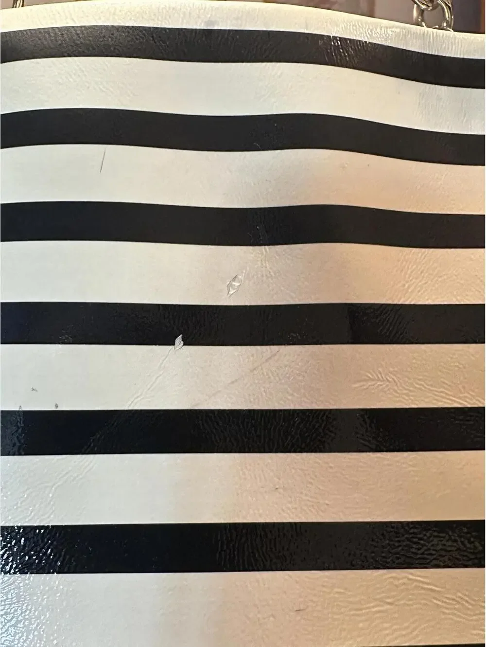 Kate Spade Black and White Striped Patent Leather Tote Bag